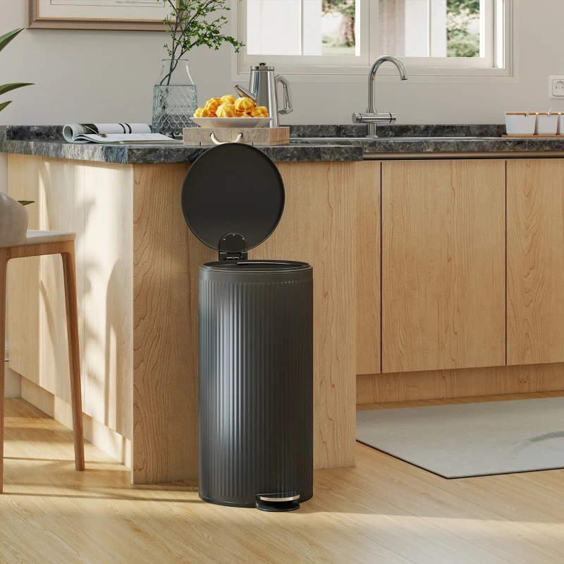 HOMCOM Mülleimer 30 L Treteimer mit Softclose-Deckel und Pedal, Inneneimer Metall, Schwarz, 36 x 30 x 60,5 cm