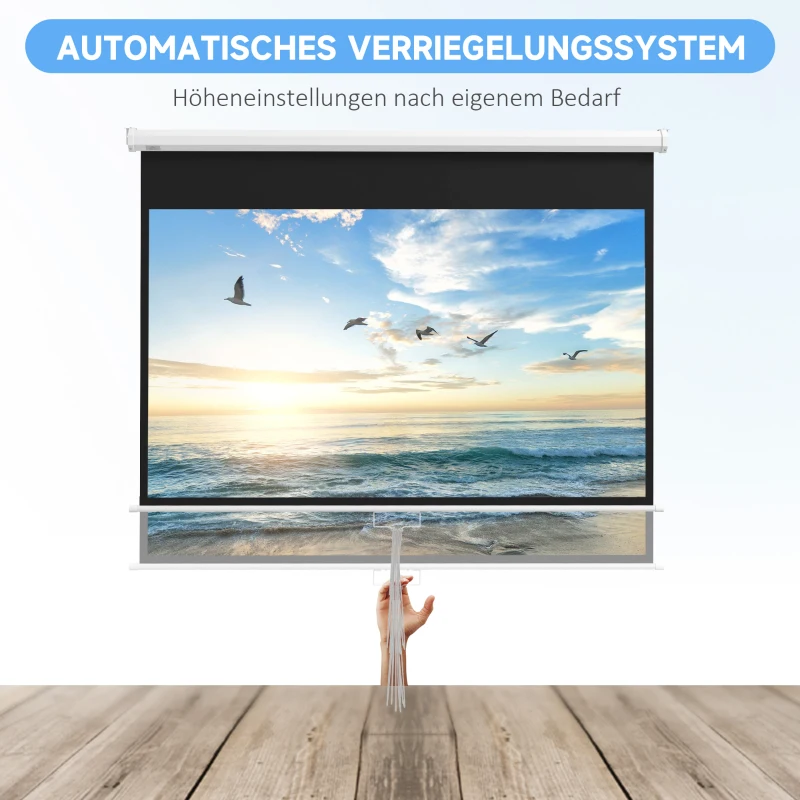 HOMCOM Projectiescherm met Standaard, Wand- of Plafondmontage, 16:9 Beeldverhouding, 172x96 cm, Wit