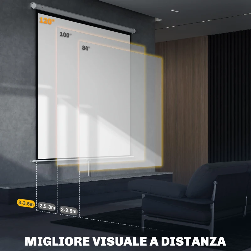 HOMCOM Schermo per Proiettore 120" Formato 1:1, Angolo di 160° e Montaggio a Soffitto o Parete