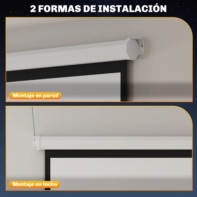 HOMCOM Pantalla Proyector de 84 Pulgadas Formato 4:3 4K Pantalla de Proyección Montaje en Pared o Techo Blanco