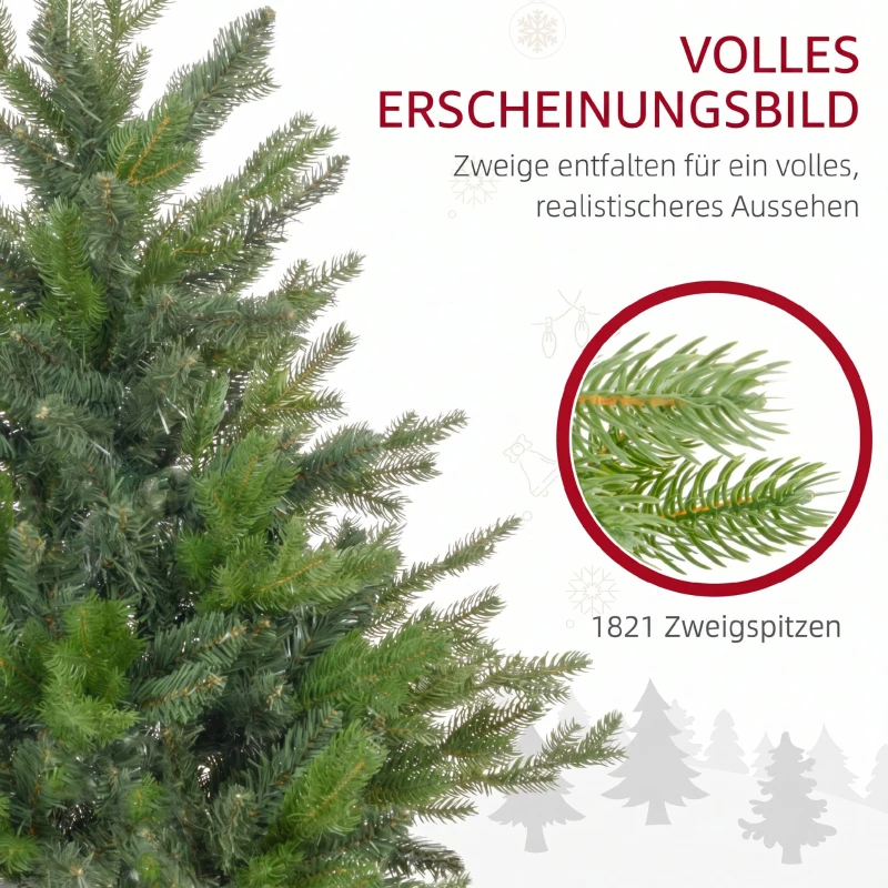 HOMCOM Weihnachtsbaum Künstlich 180 cm Christbaum mit 1821 Flammhemmenden Spitzen, Faltbarer Metallständer