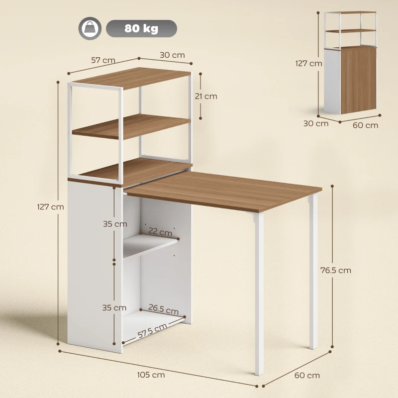 HOMCOM Folding Shelf and Work Table - Natural