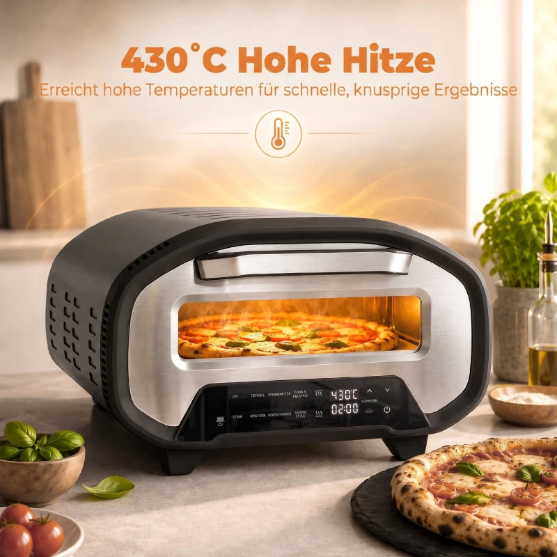 HOMCOM Piec do użytku wewnętrznego, 30,5 cm elektryczny piec do pizzy z 8 programami, 430 °C, timer, kamień ceramiczny, 2200 W