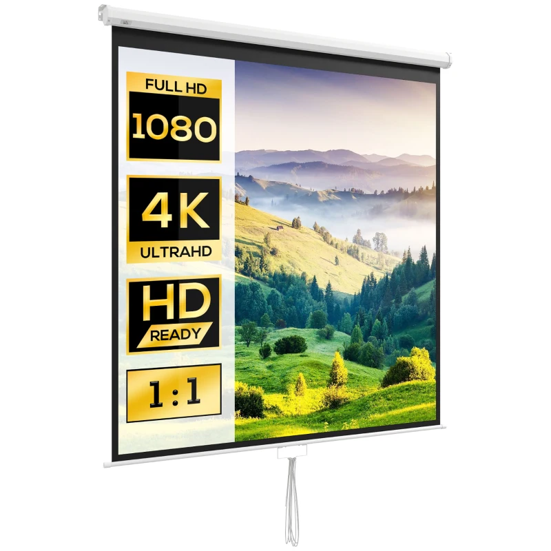 HOMCOM Beamer Leinwand 178 x 178 cm 99 Zoll 1:1 HD 4K Projektionsleinwand für Heimkino Büro-Präsentationen