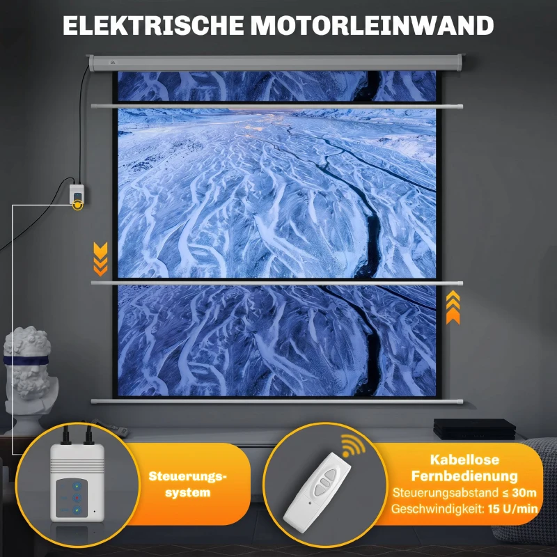 HOMCOM Beamer Leinwand 189,5 x 189,5 cm 92 Zoll 1:1 HD 4K Rollo-Leinwand für Heimkino für Heimkino Büro-Präsentationen
