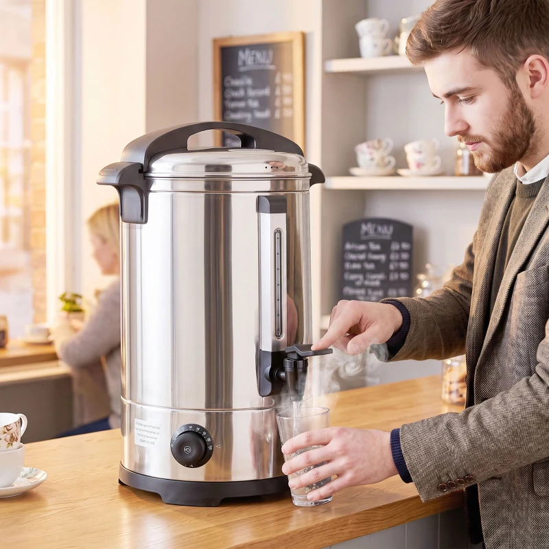 HOMCOM 13L Catering Urn, 2500W Stainless Steel Hot Water Boiler Dispenser with Thermostat, Keep Warm Function and Easy Pour Tap