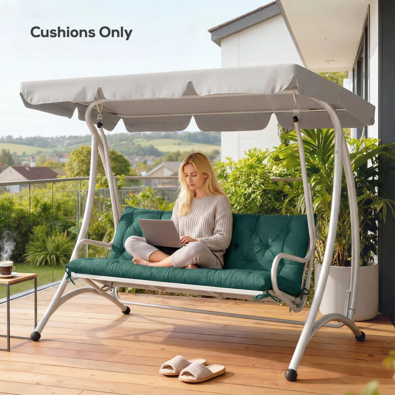 Outsunny 3 Seater Bench Cushion, Garden Chair Cushion with Back and Ties for Indoor and Outdoor Use, 98 x 150 cm, Green