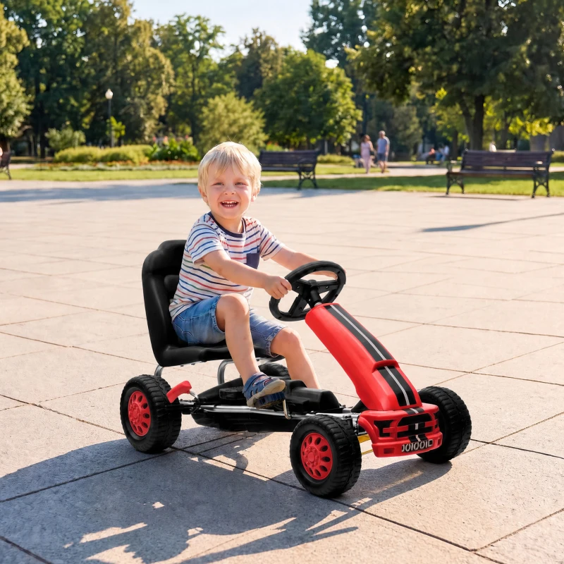 AIYAPLAY Go-Kart para Crianças +3 Anos com Assento Ajustável, Volante, Travão de Mão, Estrutura em Alumínio e Aço, até 30 kg, Vermelho