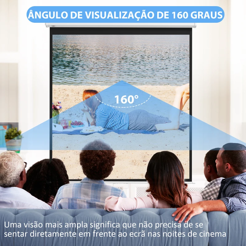HOMCOM Tela de Projeção Elétrica de 84 Polegadas Tela de Projeção Portátil Formato 16:9 com Controlo Remoto 186x105 cm Branco