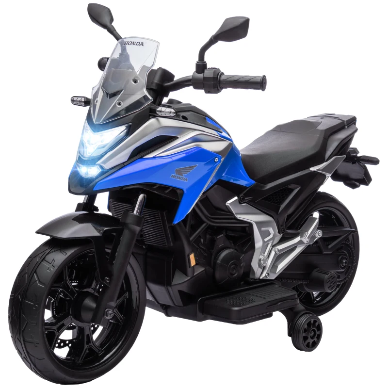 AIYAPLAY Moto Elettrica per Bambini 3-6 Anni Licenza Honda, 12V Doppi Motori, Rotelle, 3 km/h, Max 30kg, Blu
