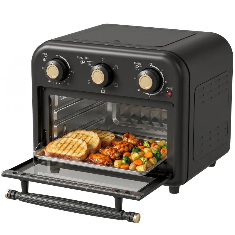 HOMCOM Air Fryer Toaster Oven, Convection Countertop Oven, with Adjustable Temperature and Timer, 12 L, Black