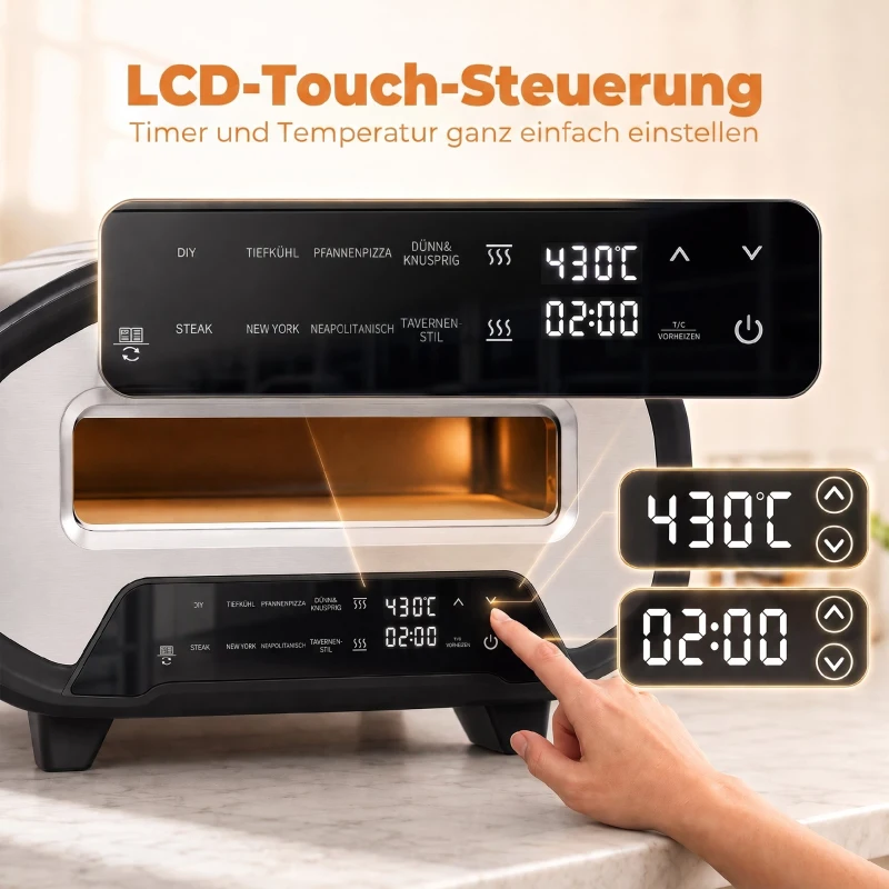 HOMCOM Piec do użytku wewnętrznego, 30,5 cm elektryczny piec do pizzy z 8 programami, 430 °C, timer, kamień ceramiczny, 2200 W