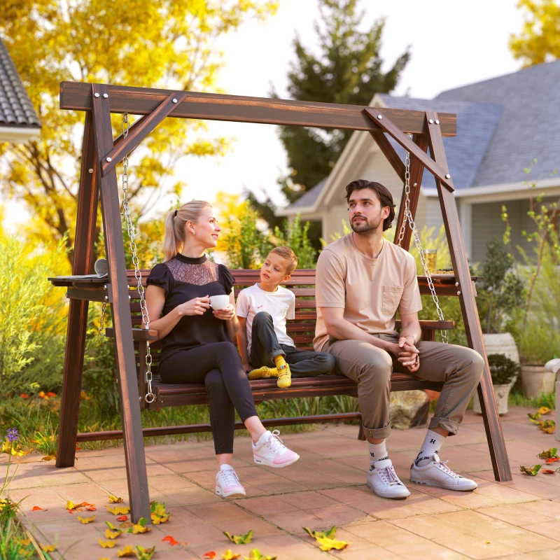 Outsunny Three-Seater Wooden Swing Bench