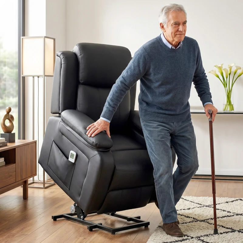 HOMCOM Riser and Recliner Chair with Vibration Massage, PU Leather Power Lift Chair for Elderly, Black