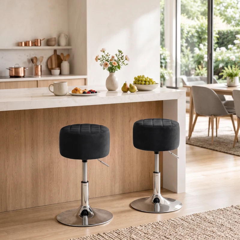 HOMCOM Bar Stool Adjustable Swivel Chair Velvet-Feel Seat 1 Piece, Black