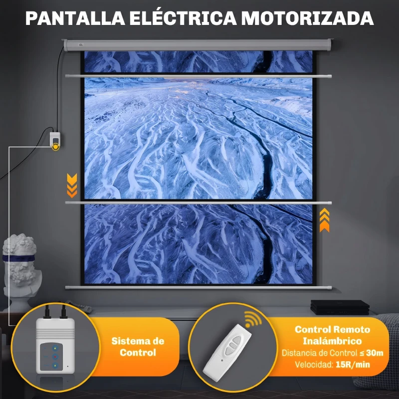 HOMCOM Pantalla de Proyector Eléctrica 92 Pulgadas Pantalla de Proyección con Control Remoto Formato 1:1 HD 4K Blanco