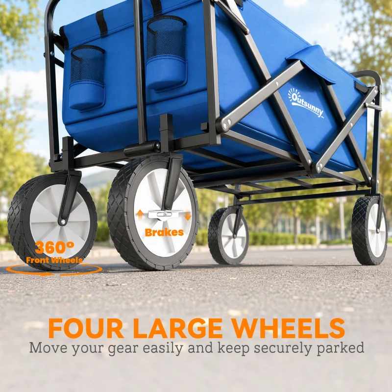 Outsunny bolderkar, inklapbare handkar, 360° tuinwagen, transportkar, strandkar, stalen frame, Oxford, 107 x 51 x 91,5 cm bolderkar handkar transportkar strandkar staal Oxford | Aosom.nl