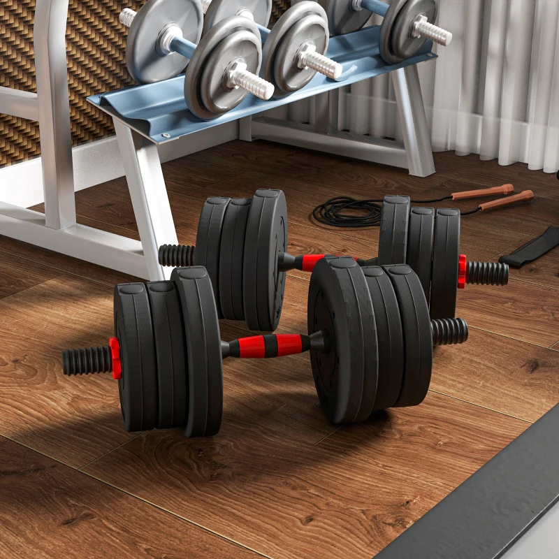 HOMCOM 2 in 1 Hanteln Set 20 kg verstellbare Kurzhantel & Langhantel professionell Dumbbell Krafttraining Schwarz