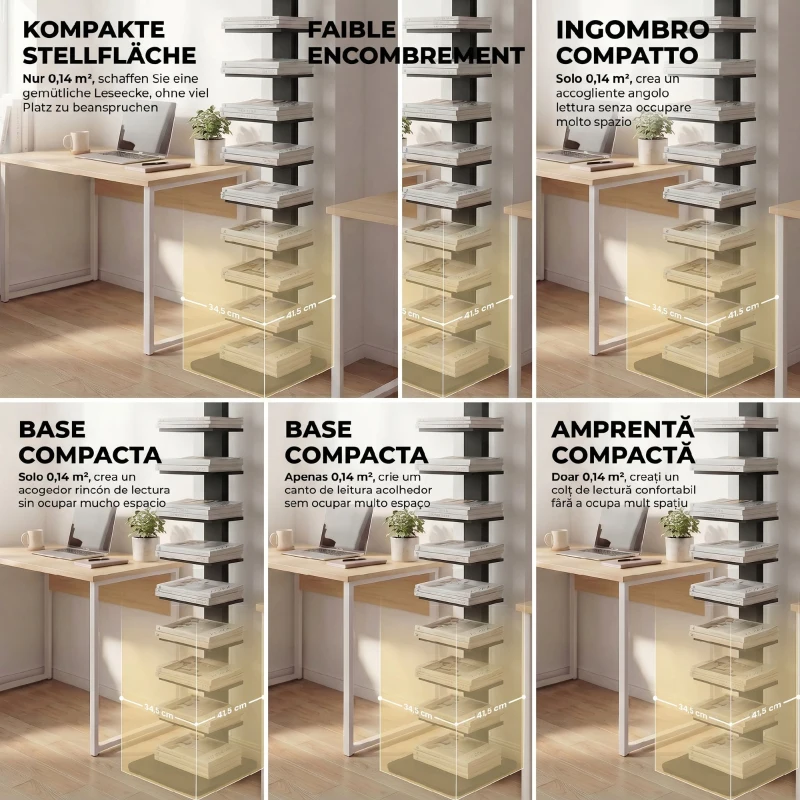 HOMCOM Bibliotecă Modernă Înaltă cu 11 Rafturi Economisitoare de Spațiu în Stil Industrial, 34.5x41.5x163.5 cm, Negru