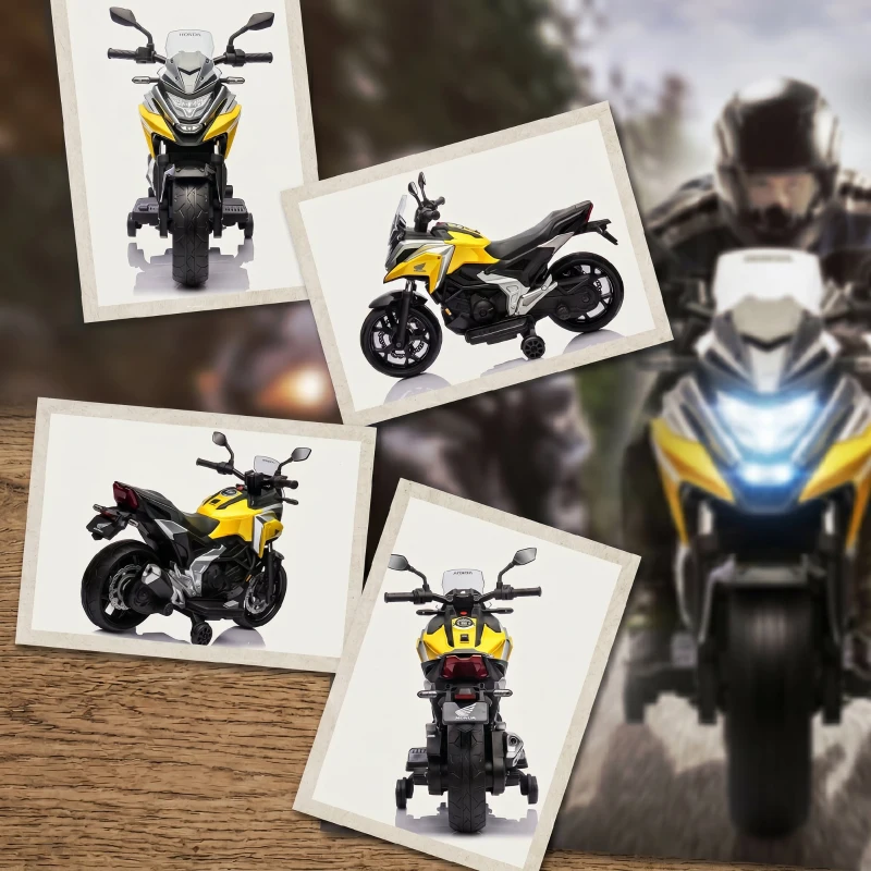 AIYAPLAY Motocicletă Electrică Copii, Licențiată Honda, Faruri Roți Antrenament, Galbenă