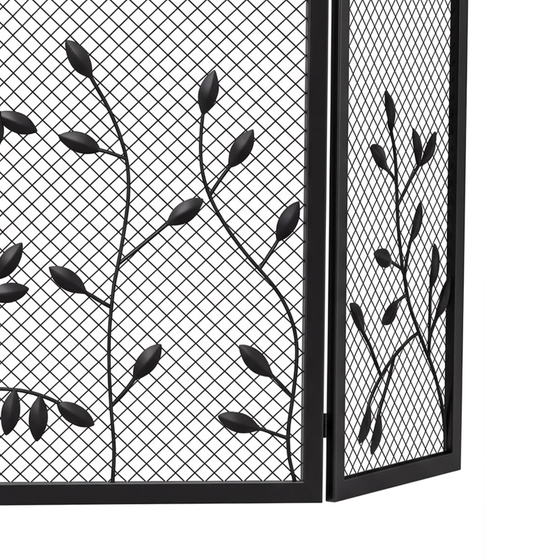 HOMCOM 3-Panel Folding Fireplace Screen for Hearth Protection, Heat-Resistant Metal Fire Spark Guard, Black