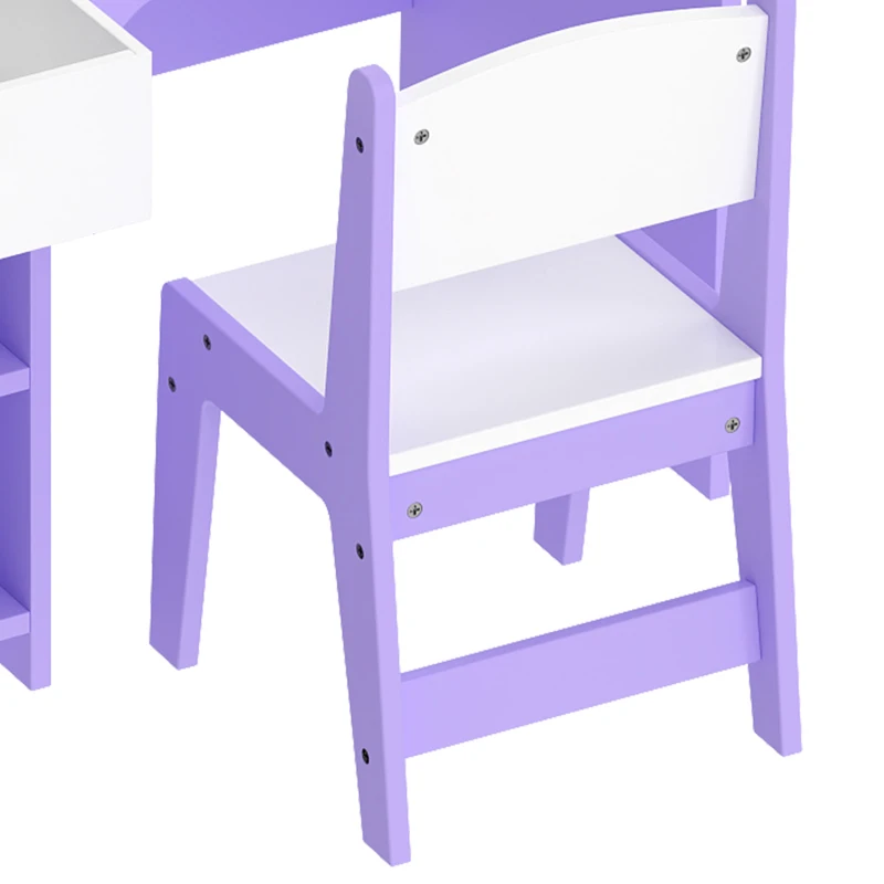 AIYAPLAY Kids Vanity Set, Girls Dressing Table with Stool, 2-Colour Lights Mirror, Pretend Dresser Gift for Ages 3-8, Purple