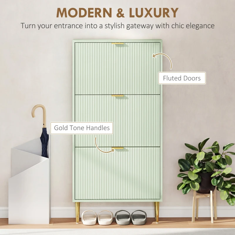 HOMCOM Elegant Three-Drawer Shoe Cabinet - Light Green