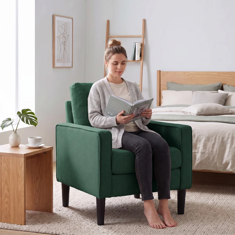 HOMCOM Accent Chair, Removable Pillow Linen Armchair with Comfy Spring Cushion for Living Room, Bedroom, Study, Dark Green