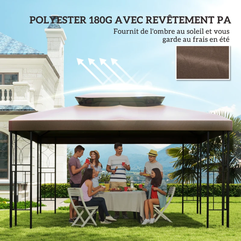 Outsunny Toit de Rechange pour Tonnelle Marron  3 x 4 m