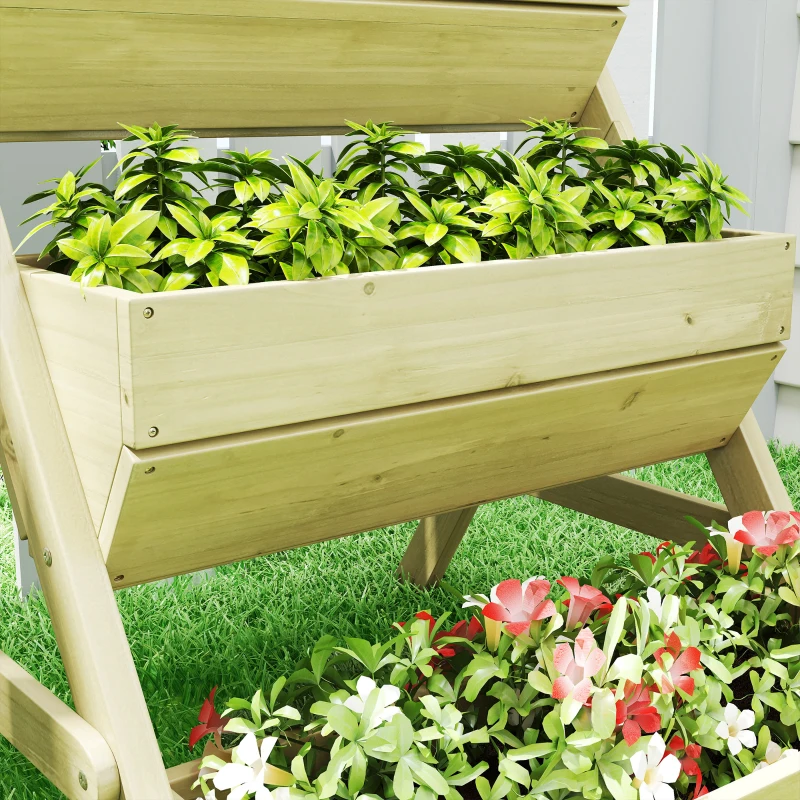 Outsunny Vertikales Hochbeet mit 3 Etagen Vertikalbeet aus Holz Blumenkasten mit 3 Pflanzkästen Ablauflöchern Grün