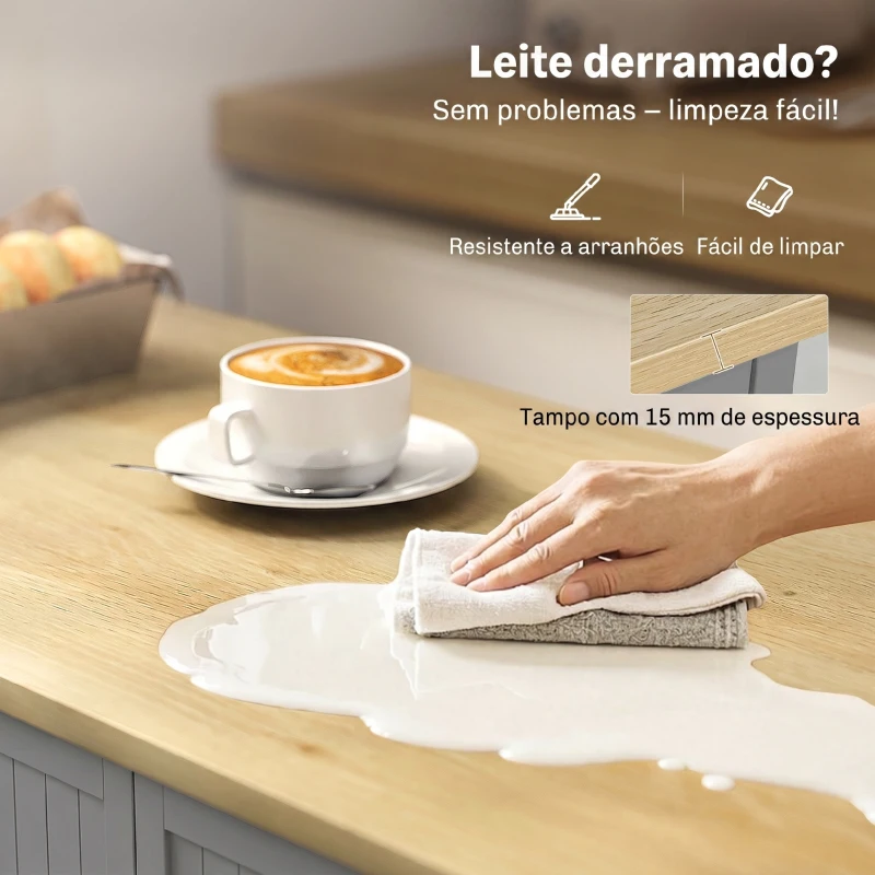 HOMCOM Aparador de Cozinha com 3 Prateleiras de Porta Gaveta e Prateleiras Ajustáveis para Sala de Jantar 105x40x83 cm Cinzento