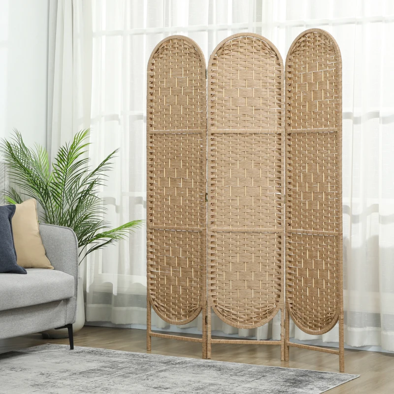 HOMCOM Paravan de Interior Pliabil cu 3 Panouri, 120x170 cm, Stil Boem, din Hârtie și Lemn de Pin, Culoare Lemn