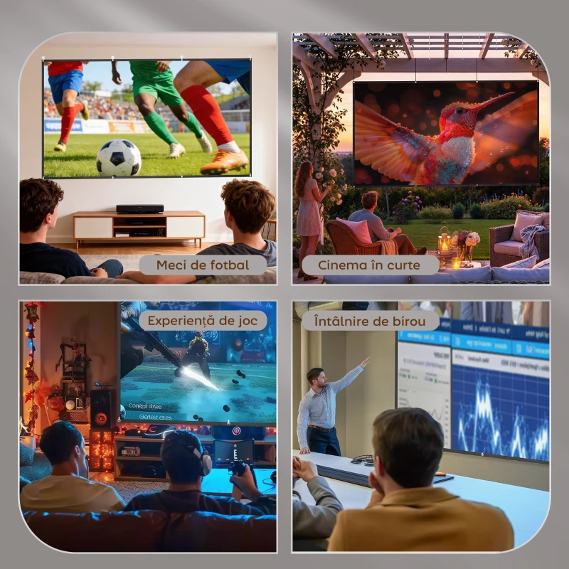 HOMCOM Ecran pentru Proiector 120" 16:9 HD 4K/8K Pliabil și Portabil, Anti-șifonare și Lavabil, Față Dublă, Alb