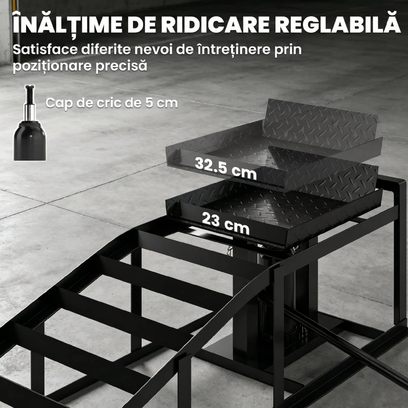 HOMCOM 2 Rampe Hidraulice Auto, Portanță 3T, Înălțime 23-32.5cm, Negru