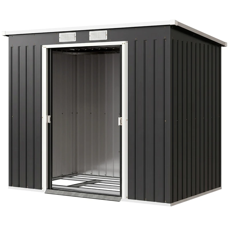 Outsunny 7 x 4ft Galvanised Steel Garden Shed, with Foundation Kit - Dark Grey
