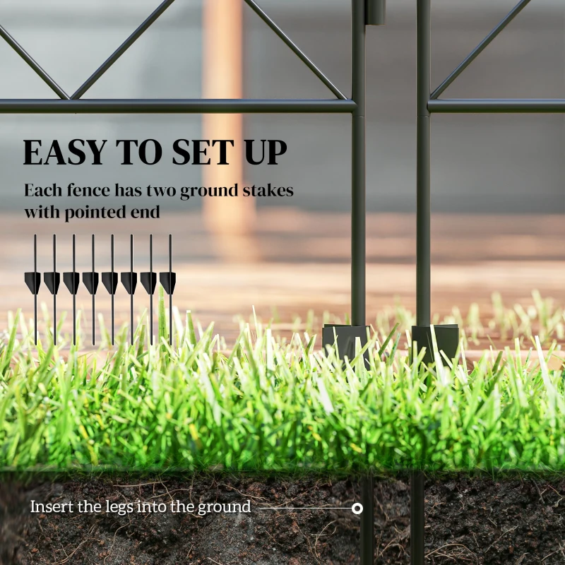 Outsunny Decorative Garden Fencing, 43in x 11.4ft Outdoor Picket Fence Panels, 4PCs Rustproof Steel Wire Landscape Flower Bed Border Edging, Gentle Swirls