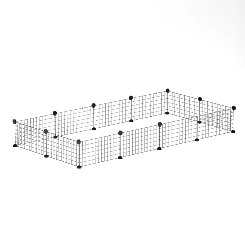 PawHut DIY Small Animal Cage with Elevated Huts, C&C Cage for Guinea Pigs, Hedgehogs, Rabbits, 31 Panels, Black