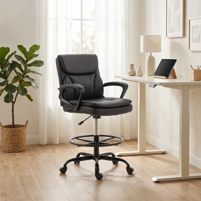 HOMCOM Chaise bureau ergonomique, chaise de dessin réglable en hauteur, repose-pieds réglable, 61 x 61 x 108 cm, noir