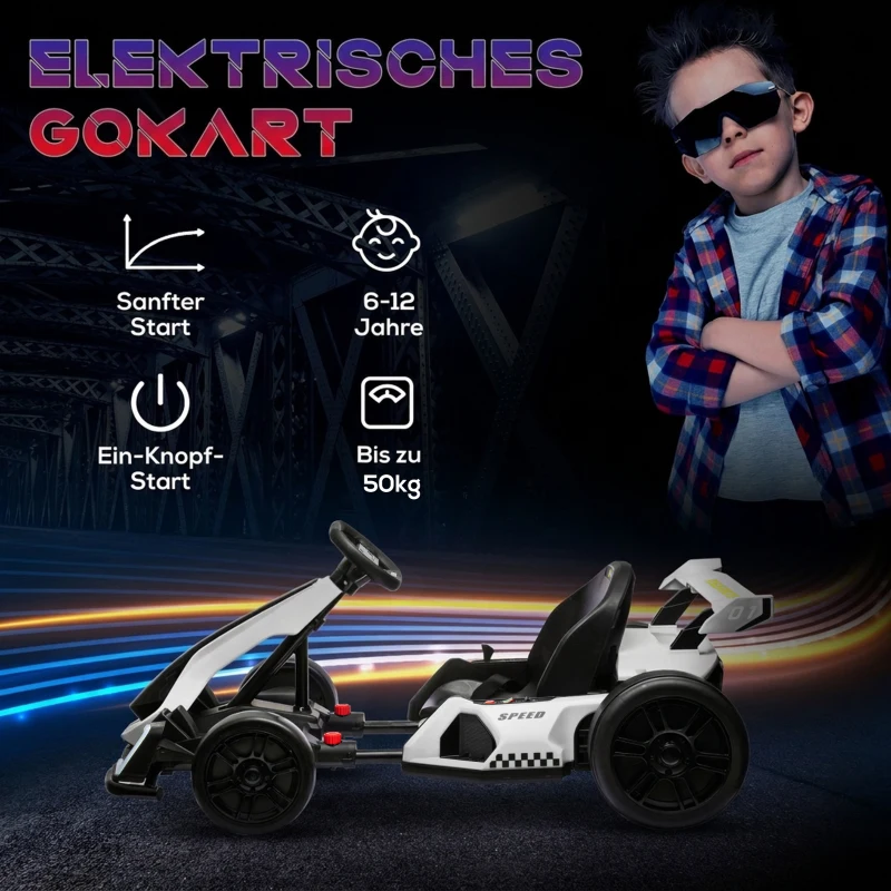 HOMCOM 4 V Elektro Go-Kart für Kinder Bis 12 Km/h Gokart mit Drift-Funktion, 2 Motoren verstellbarem Sitz Sanftanlauf