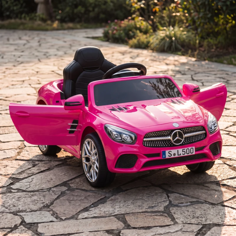 AIYAPLAY Voiture Électrique Enfants 12V Mercedes-Benz SL500, 3-5 km/h, 2 Moteurs, Télécommande 2,4G, pour 3-5 Ans, Rose
