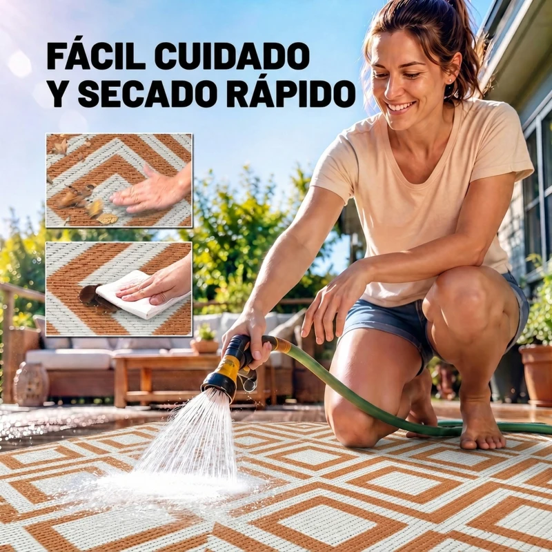 Outsunny Alfombra Exterior Reversible 182x274 cm de Plástico Impermeable para Terraza Patio Camping Playa Rojo y Blanco