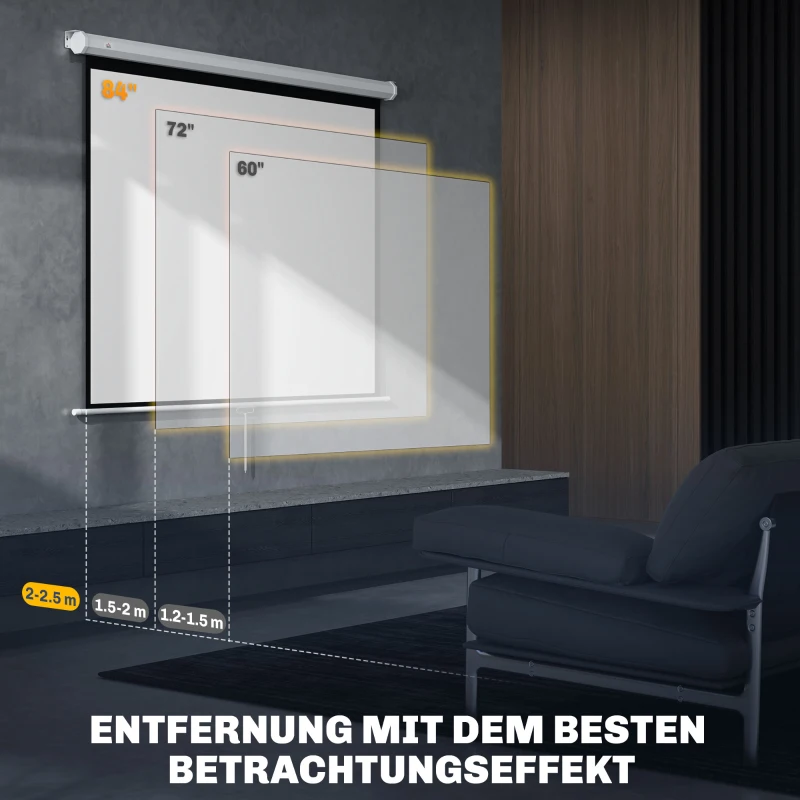 HOMCOM Projectiescherm 171 x 128 cm (diagonaal 213,36 cm) 4:3 HD 4K projectiescherm Kunststof, Metaal Thuisbioscoop