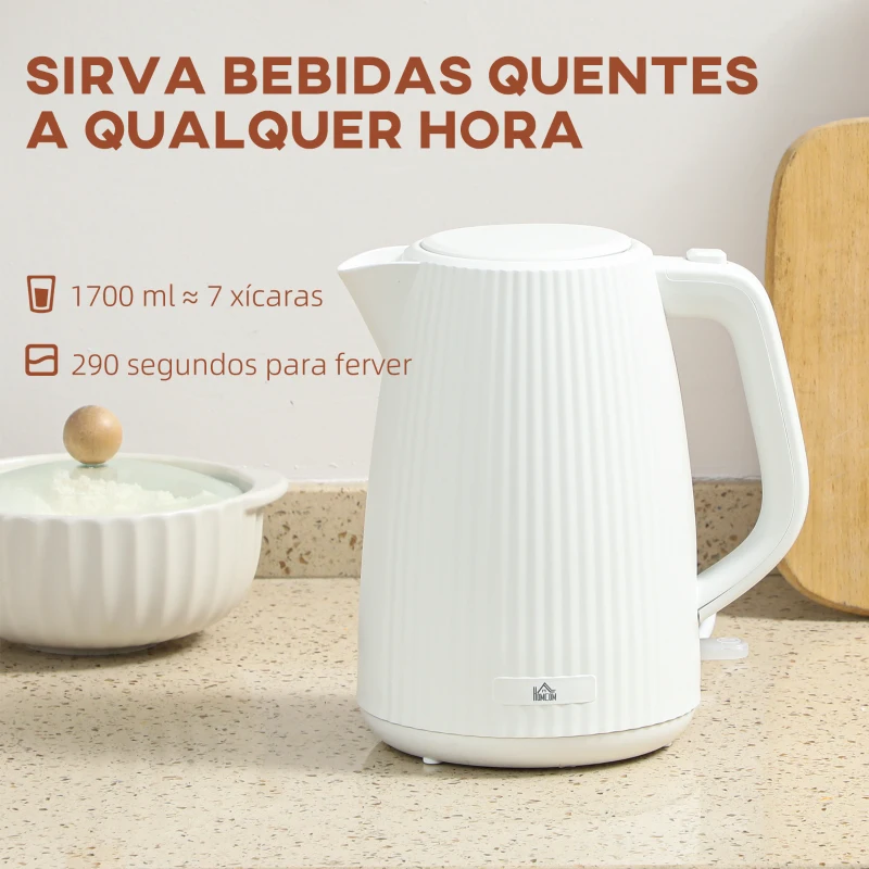 HOMCOM Jarro Elétrico 1,7 L 2200 W com Filtro Anticalcário Removível Desligamento Automático Base Giratória 360° Creme