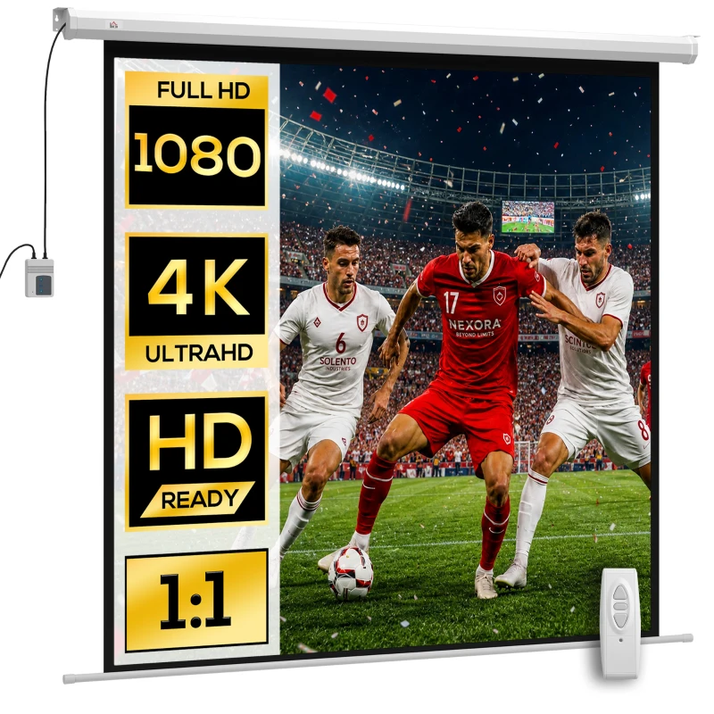 HOMCOM Beamer Leinwand 189,5 x 189,5 cm 92 Zoll 1:1 HD 4K Rollo-Leinwand für Heimkino für Heimkino Büro-Präsentationen