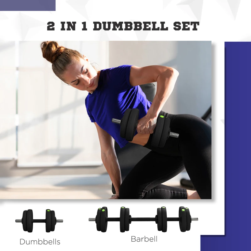 SPORTNOW Adjustable Weight Barbell & Dumbbells Set Free Weights Strength Muscle Exercise Home Gym Training, Black and Green