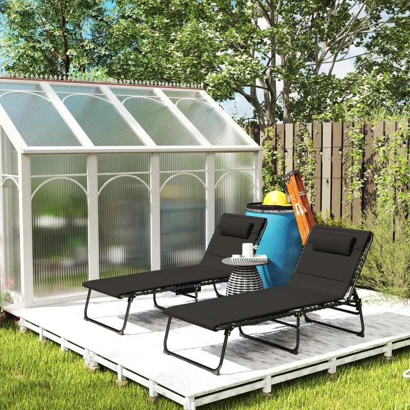 Outsunny Set of Two Reclining Sun Loungers - Black