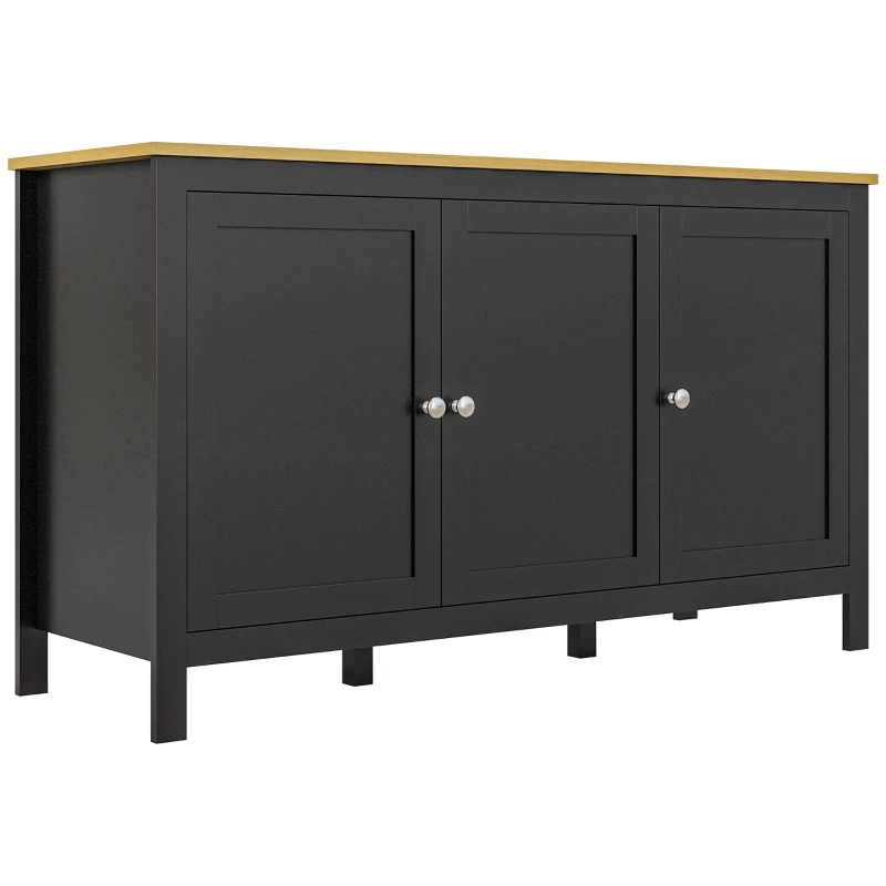 HOMCOM Aparador Sala de Estar com 3 Portas e Prateleiras Ajustáveis Estilo Moderno 120x40x70 cm Preto e Madeira