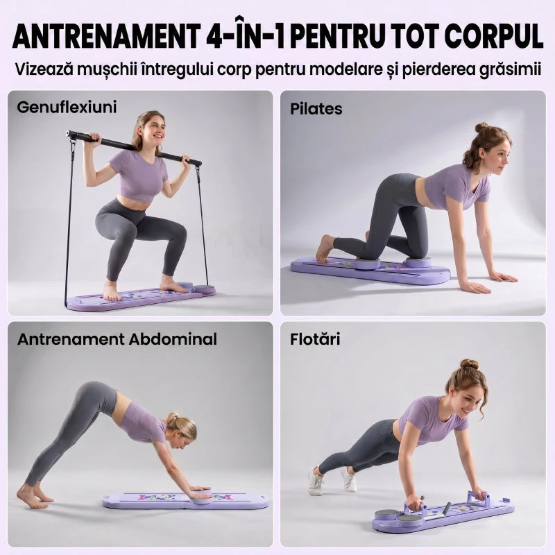SPORTNOW Platformă Pilates 5 în 1 Pliabilă, Set Reformer pentru Antrenament Acasă, PP, Albastru Deschis