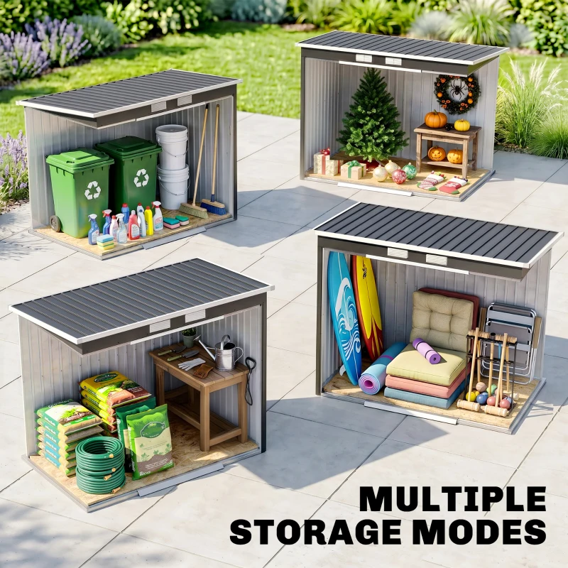 Outsunny 7 x 4ft Galvanised Steel Garden Shed, with Foundation Kit - Dark Grey