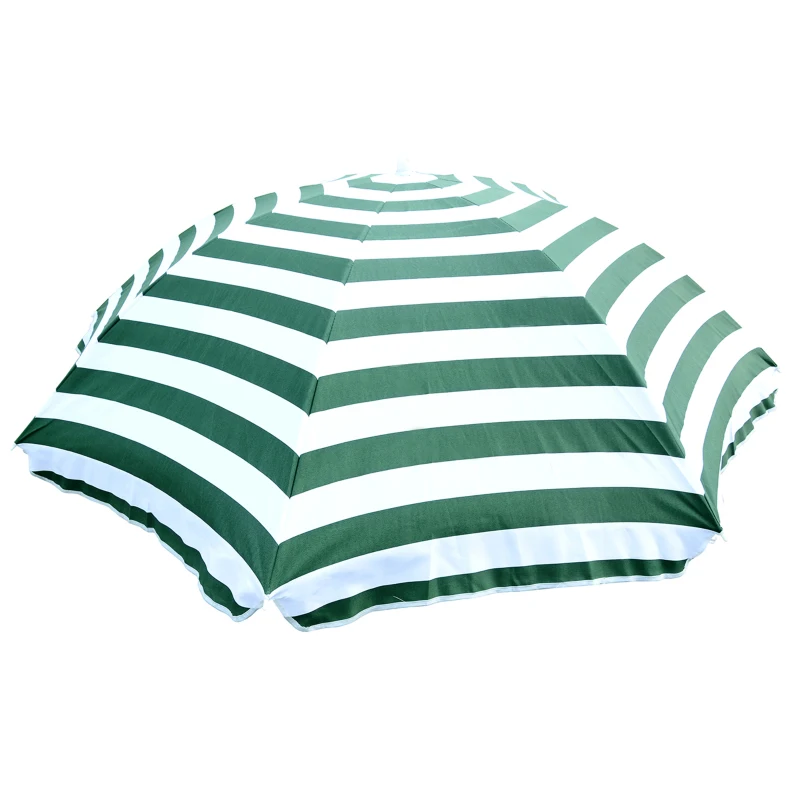 Outsunny Ombrellone da Spiaggia Inclinabile e Rotondo in Metallo e Poliestere, Ø1.8x2 m, Verde e Bianco